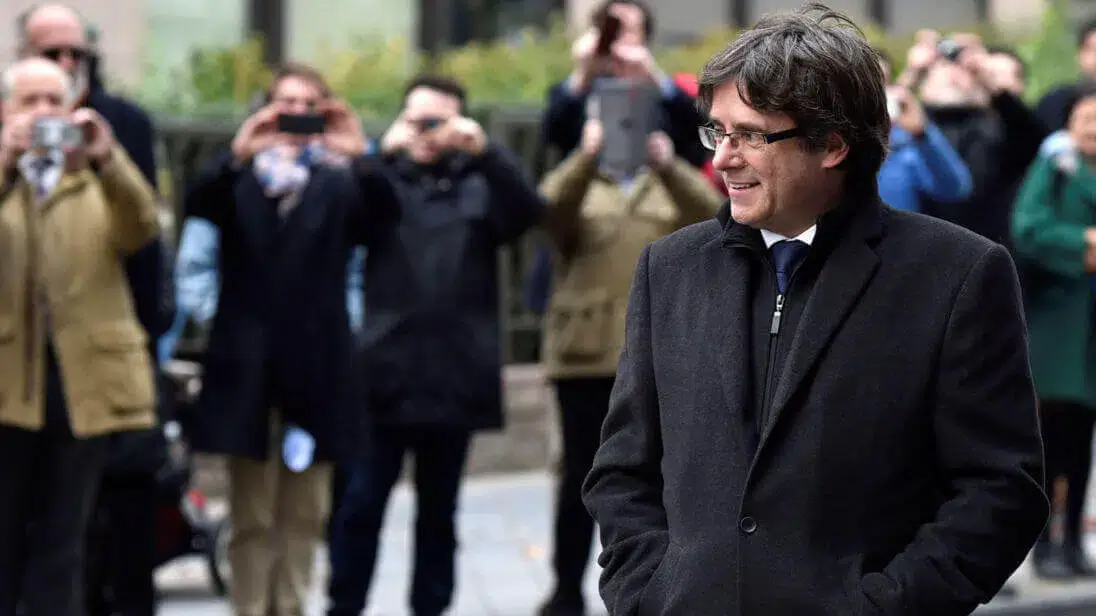Carles Puigdemont arrives for a news conference in Brussels