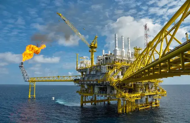 Oil and gas platform with burning